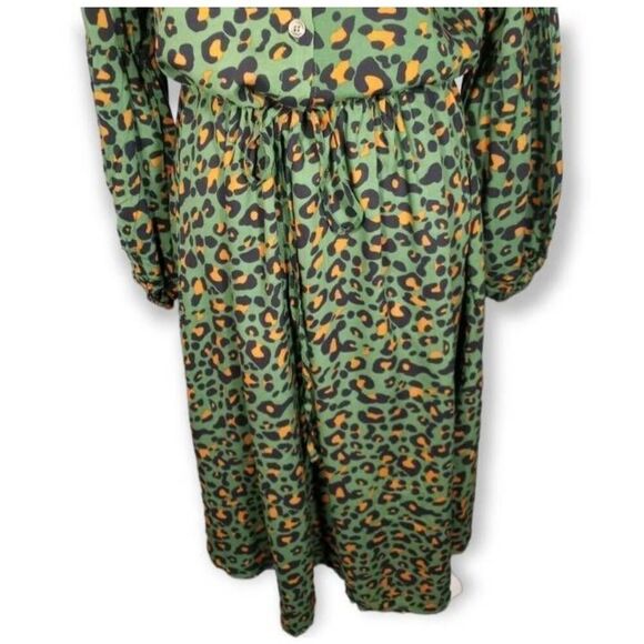 KIRUNDO GREEN LONG SLEEVE LEOPARD PRINT SHIRT DRESS SZ. L NWT. - Picture 5 of 12